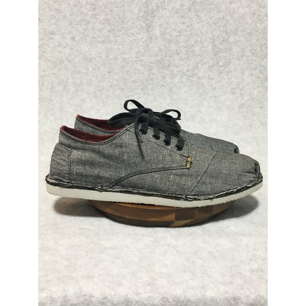 TOMS Mens 8 Sneaker Casual Charcoal Gray Chambray Canvas Lace Up Unfinished Edge